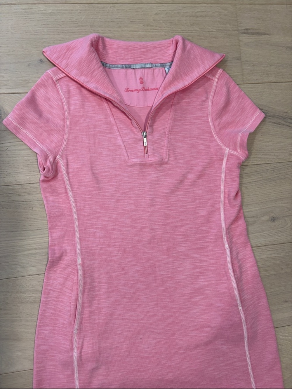 New Tommy Bahama Half Zip Short Sleeve Dress size M, light pink coral color